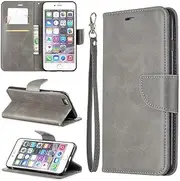 SATURCASE Case for Apple iPhone 6 Plus / 6S Plus, Luxury PU Leather Flip Magnet Wallet Stand Card Slots Protective Cover with Hand Strap for Apple iPhone 6 Plus / 6S Plus (YZ-Gray)