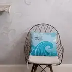 Blue square pillow, Waves birds and sky, Sofa cushion, Home decoration