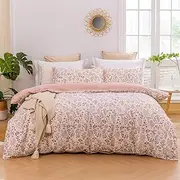 Dreamaker 100% Cotton Quilt Cover Set All Seasons Ultra Soft Duo Prints Reversible Duvet Cover Set Cool & Breathable Fabric Oeko-TEX Certified Temperature Regulation Pink Cottage Flowers - Queen