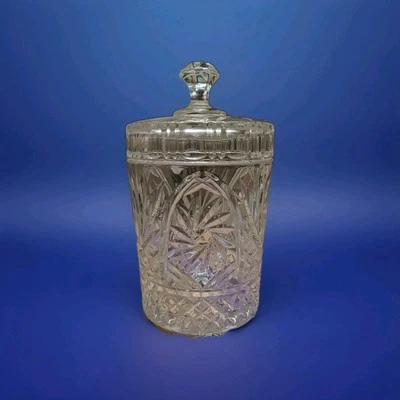 Crystal Canister, St George Pinwheel Biscuit Jar with Lid 8.5” H x 5” W