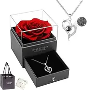 [SHGarden] Gifts for Women Preserved Real Rose Gift Box with 100 Languages I Love You Necklace Forever Fresh Flower Rose Eternal Rose Box for Her Valentine's Mother's Day Birthday SH0055 (Type A)