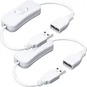 tunghey 2Pack Male to Female USB Cable with On/Off Switch, USB Extension Inline Rocker Switch for Driving Recorder, LED Desk Lamp, USB Fan, LED Strips 30CM (White)