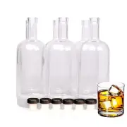 6 x 750ml Glass Spirit Vodka Liquor Bottles with Black Cork 23cm Tall Home Brew