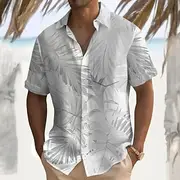 Men's Palm Leaf Casual Shirt Summer Hawaiian Shirt Aloha Shirt Short Sleeve Hawaiian Resort Vacation Casual Summer Spring Turndown Button Up White Pink Blue Gr