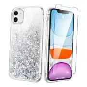 Case for iPhone 11 Glitter Case for Girls Women Liquid Bling Sparkle Silver