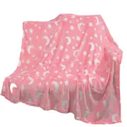 Fleece Blanket Glow in the Dark Large Sofa Throw Soft Warm Faux Fur Mink Kids AU 130*160CM~Pink Star&Moon