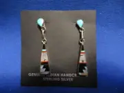 Stunning ZUNI Hand Crafted Bench Made Turquoise Shell Dangle Earrings