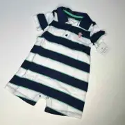 Carter's Romper Striped Monkey One Piece Polo Outfit New 24M