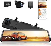 WOLFBOX G840H 12'' Mirror Dash Cam, with 2.5K Front Camera and 1080P Rear Camera, Voice Control and 5.8GHz WiFi-Enabled Mirror Dash Cam Front and Rear, Includes a 32GB Card & GPS