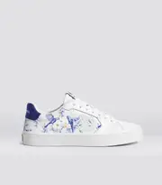 Women's White Smooth Leather/Blue Parrot Print Low Top Sneakers | Salvas