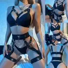 Bondage Body Garter Belt Women Erotic Lingerie Set Sexy PU Leather Bra Harness