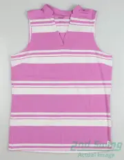 New Womens Puma Cloudspun V Stripe Sleeveless Polo Small S Mauve Pop MSRP $55