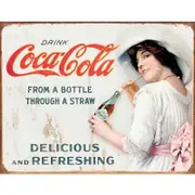 Coke Thru a Straw Metal Tin Sign