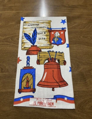 Liberty Bell Philadelphia Bicentennial Kitchen Hand Towel 1776 Linen Vintage