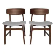 Design Square Set of 2 Fabric Dining Chair - Walnut Frame - Grey