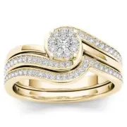10k Yellow Gold Round Cut 0.5Ct Diamond Bridal Set Ring Size 7 Clarity I2