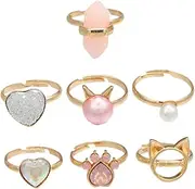 [OATIPHO] Metal Toy Rings for Girls 7pcs Set Dress up Jewelry Fidget Ring Toy Little Girls Jewelry Set Collection Kids Party Supplies