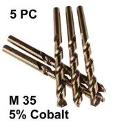 5 PC HSS Drill Bit Set M35 5% Cobalt, 5mm Metric, Drilling on Stainless Steel
