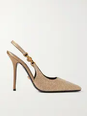 [Versace] Versace - Embellished Satin Slingback Pumps - Light brown - IT39 IT 39 Brown