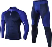 [UNeedVog] Mens Quick Dry Fitness Suit, 1/4 Zipper Tight Training Clothes Long-Sleeved Sports Pants Set