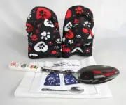 Temp-Tations Pawfetti Mini Oven Mitts Gloves & Serving Spoon Set - NEW IN BOX