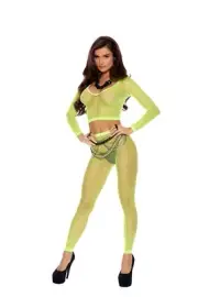 sexy ELEGANT MOMENTS diamond NET fishnet LONG sleeve CROPPED top LEGGINGS set