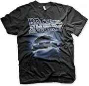 [Back To The Future] Officially Licensed Flying Delorean Mens T-Shirt (Black)