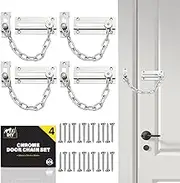 SOL 4pk Chrome Door Chain Kit – Restrictor for Front Door – Heavy-Duty Door Safety Chain Lock for Home Security, Added Protection, Peace of Mind, Durable Metal Construction, and Easy Installation