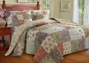 BEAUTIFUL COZY ANTIQUE VINTAGE COUNTRY GREEN PINK BLUE PATCHWORK BEDSPREAD SET