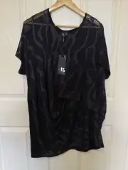 NWT TS TAKING SHAPE Black Silver Netting Front Tunic Overlay Top ~ Size XS