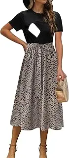 [CzzzyL] Women Nursing Dress Short Sleeve Floral Patchwork Ribbed Pregnancy Tie Waist Work Outfits Summer