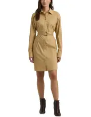 [Lauren Ralph Lauren] Belted Stretch Cotton Blend Shirtdress in Beige