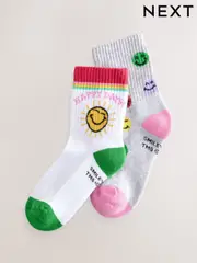 White/Grey SmileyWorld® Cushioned Sole Socks 2 Pack (E89690) | $12 - $14