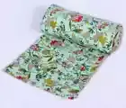 Authentic Indian Kantha Hand Block Print Bedspread Floral Art King Size Blanket