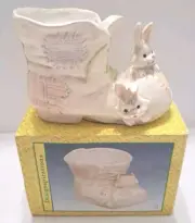 Bunny Patchwork Shoe Ceramic Planter Designspirations Box Rare HTF Easter Spring