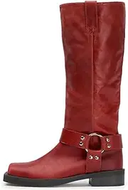 [FIFSY] Women's Knee High Boots Slip On Riding Boots Buckle Boots for Women Sexy Squared Toe Low Chunky High Heel Tall Motorcycle Boots Women's Low Heel 1-2" Boots Dance Party Booties