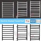 Square Round SUS 304 Electric Heated Towel Rack Rail Warmer 8/9 Bar Black Chrome