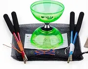 [MAGICYOYO] Pro Triple Bearing Diabolo Small Size 4” Chinese Yoyo Toy with 2 Pair Carbon Sticks+ 2 Extra Strings +1 Net Bag, High Performance Chinese Yoyo Diabolo Skill Toy (Green)
