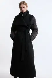 Tall Wool Blend Hybrid Puffer Belted Midi Coat