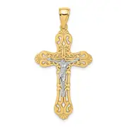 14k Two-tone Gold Crucifix W/ Scrolled Tips Charm
