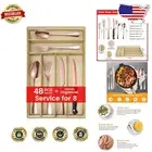 Complete 48 Pcs Rose Gold Silverware Set with Metal Organizer - Dishwasher Safe