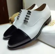 Bespoke Handmade Two Tone Hand dyed Leather Oxford Lace Up Toe Cap Dress Shoes