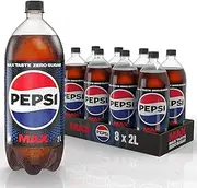 Pepsi Max Zero Sugar Cola Soft Drink, 8 x 2L