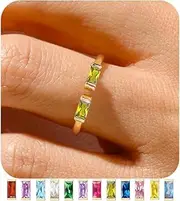 [TOBENY] Gold Birthstone Rings for Women 14K Gold Plated Adjustable Rings Non Tarnish Gold Stackable Rings Dainty Emerald Green Cubic Zirconia Ring for Mother Daughter Birthday Jewelry Gifts