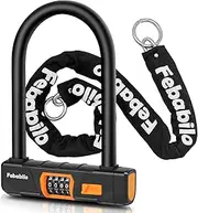 Febabilo Motorcycle Locks Anti Theft, Combo Bike U Lock with 4FT x 8mm Strong Cut Resistant Chain, Heavy Duty Electric Bike Locks, Large U-Shaped Moped Wheel Lock for Ebike, Fat-Tire, Motorbike