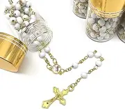 12 Pcs Baptism Our Lady of Guadalupe & St. Jude Judas Saint & Baby Angel Scented Wood Rosaries In Glass Jar Bottle Recuerdos de Bautizo First Communion Birthday Party Favor For Boy Girl (Baby Angel