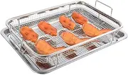 Air Fryer Basket for Oven, Large 13 x 9.6inch Oven Air Fryer Basket and Tray Set, Stainless Steel Air Fryer Pan and Crisper Tray (Silver)