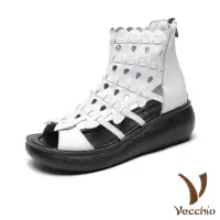 在飛比找momo購物網優惠-【Vecchio】真皮涼鞋 厚底涼鞋 縷空涼鞋/真皮典雅縷空