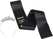 [Ipetboom] Birthday Crown and Sash: Rhinestone 18th Happy Birthday Tiara Headband and Sash for Girls Party Celebration Decorations Accessories