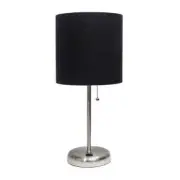 LimeLights 195 in Black Stick Lamp USB Charging Port and Fabric Shade